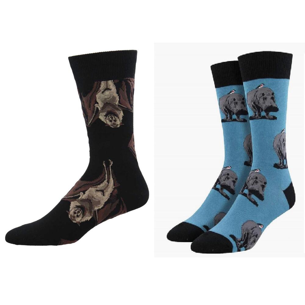 NEW SOCKSMITH men's going batty & hip hipporay socks - set of 2 pair in multi